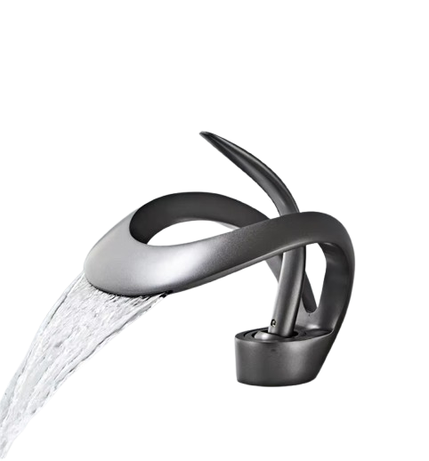 NAVIS | Rubinetto a cascata di design per bagno grigio titanio |Elegante rubinetto in acciaio inossidabile premium per lavelli|Miscelatore  2 attacchi