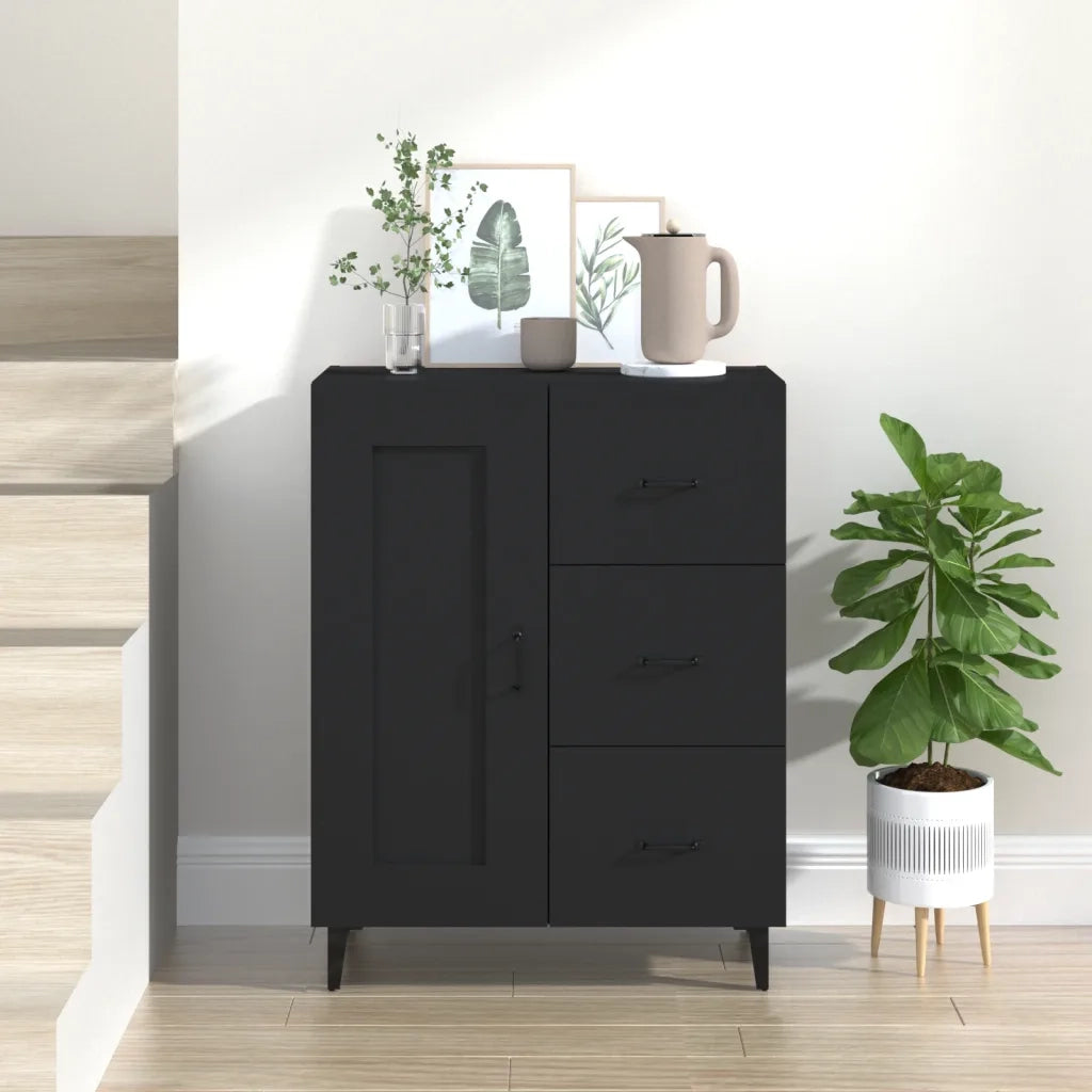 Credenza | Madia | Buffet da pranzo | Armadio da pranzo Nera 69,5x34x90 cm in Legno Multistrato