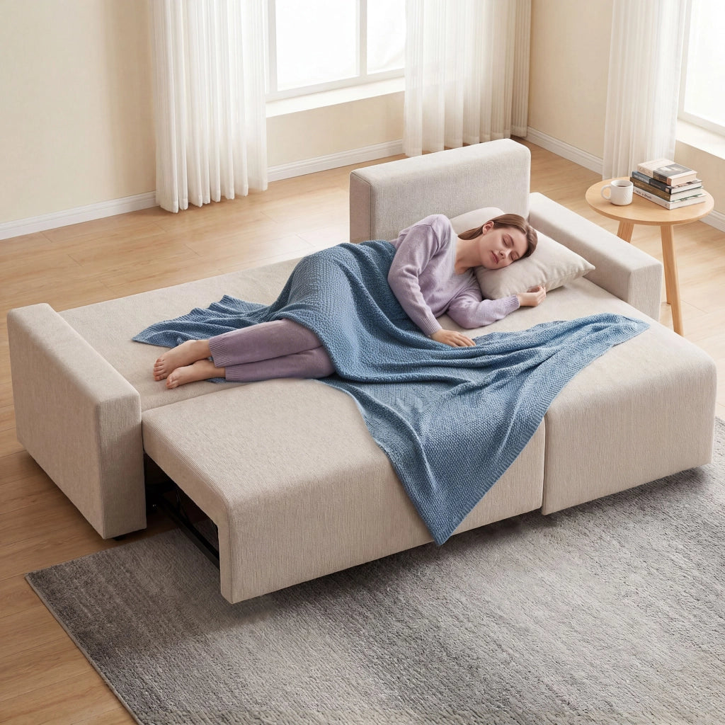 Divano letto angolare 3 posti in velluto ¨C zephmum ¨C beige