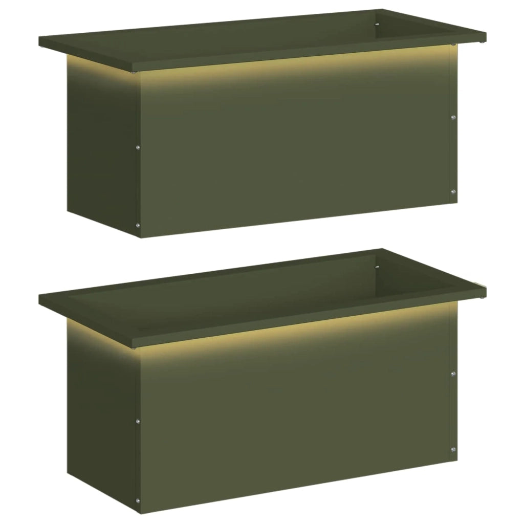 Fioriera da giardino con LED 2 pz Verde Oliva 30 x 60 x 30 cm 8008091