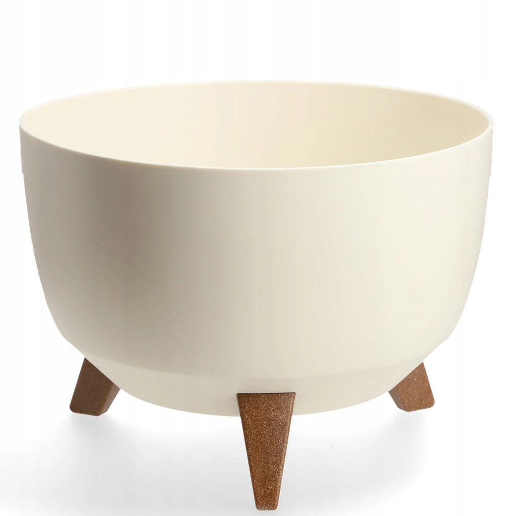 Vaso da fiori KADAX, fioriera, coperchio, gambe, inserto, supporto per fiori, 33 cm, crema, ciotola rotonda