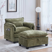 Poltrona oversize con poggiapiedi e pouf - Zephmum- Velluto, tasche laterali, cuscini