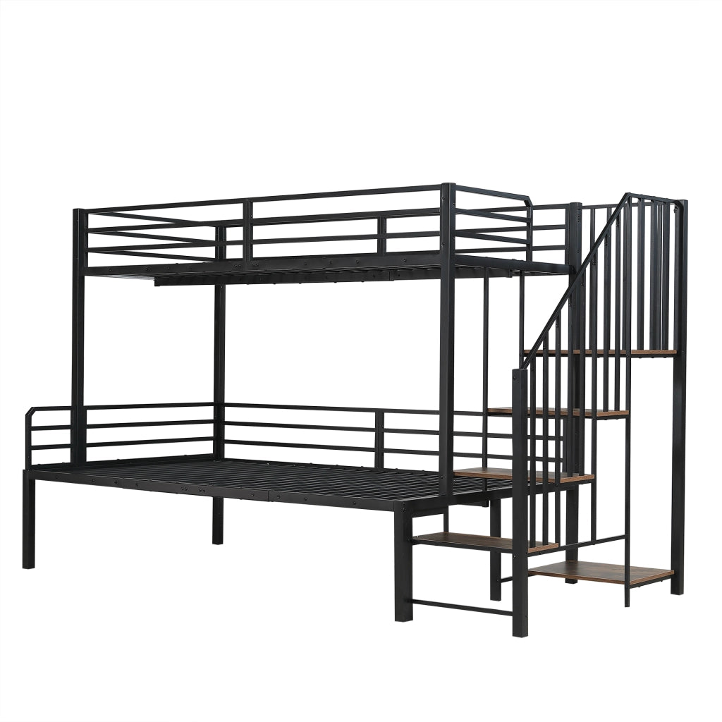Letto a Castello con Contenitore ¨C MINIMAL ¨C Metallo e MDF, Nero, 90x200 / 120x200