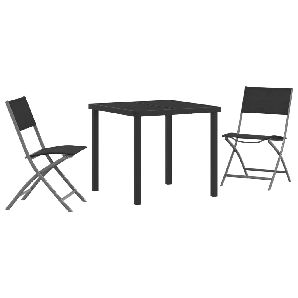 Set da Pranzo da Giardino 3 Pezzi Nero Textilene e Acciaio