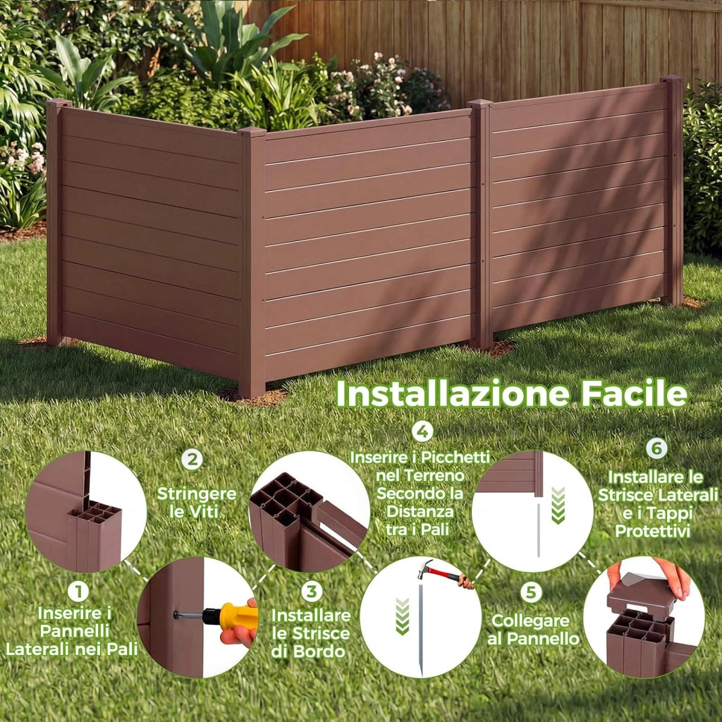 Recinzione da Giardino con 3 Pannelli e 4 Pali di Metallo Zincato | Schermo Privacy da Esterno Modulare per Copribidone e Condizionatore d'Aria