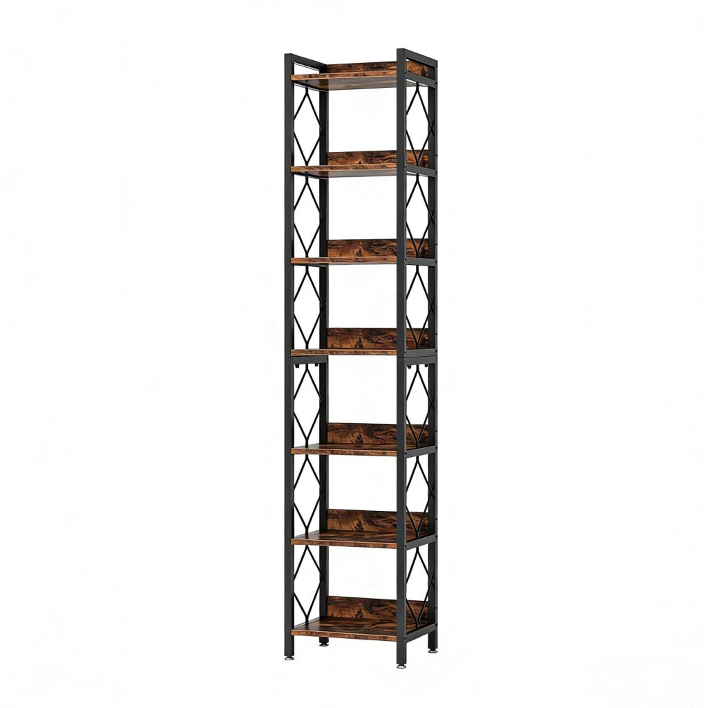 Libreria espositiva 34x34x200 cm nera/marrone rustico， 7 ripiani