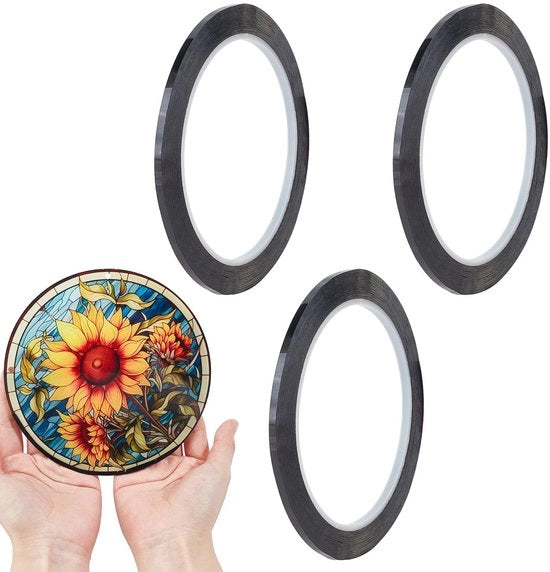 Lini guida a 3 rulli - 66 Metri Lini guida artificiali - Adesivi autoadesivi per linee di guida in vetro - Adesivi per vetro PET - Lini guida - Nero - Lini guida in vetro
