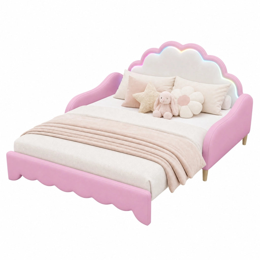 Letto divano convertibile 140x200 cm con testiera a LED, colore rosa