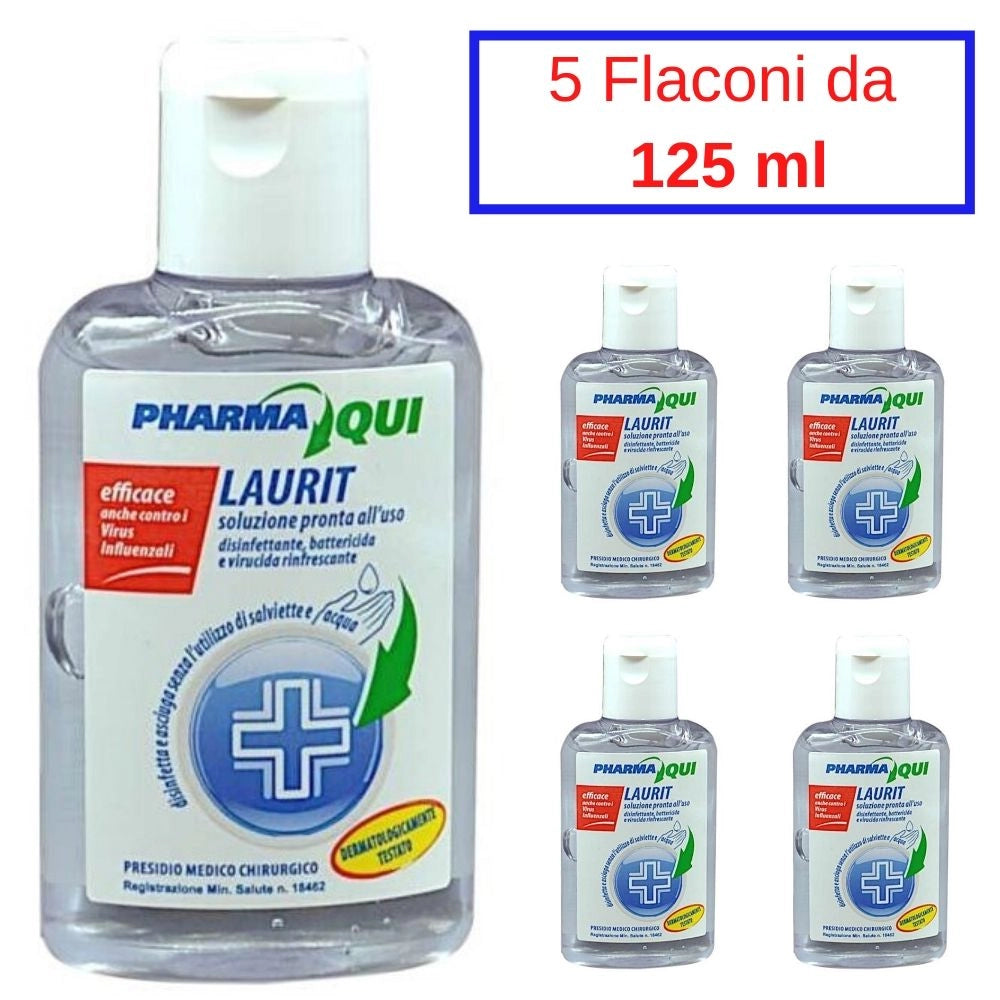 Laurit soluzione disinfettante gel 5 flaconi da 125 ml battericida virucida rinfrescante