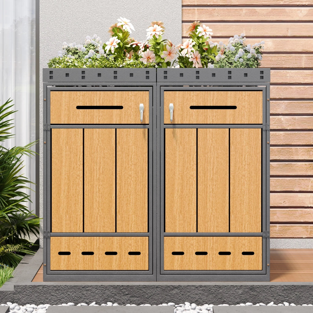 Armadio portabidoni Doppio con Fioriera; Acciaio; Effetto Legno; Grigio; con Serratura; 120¨C240 L