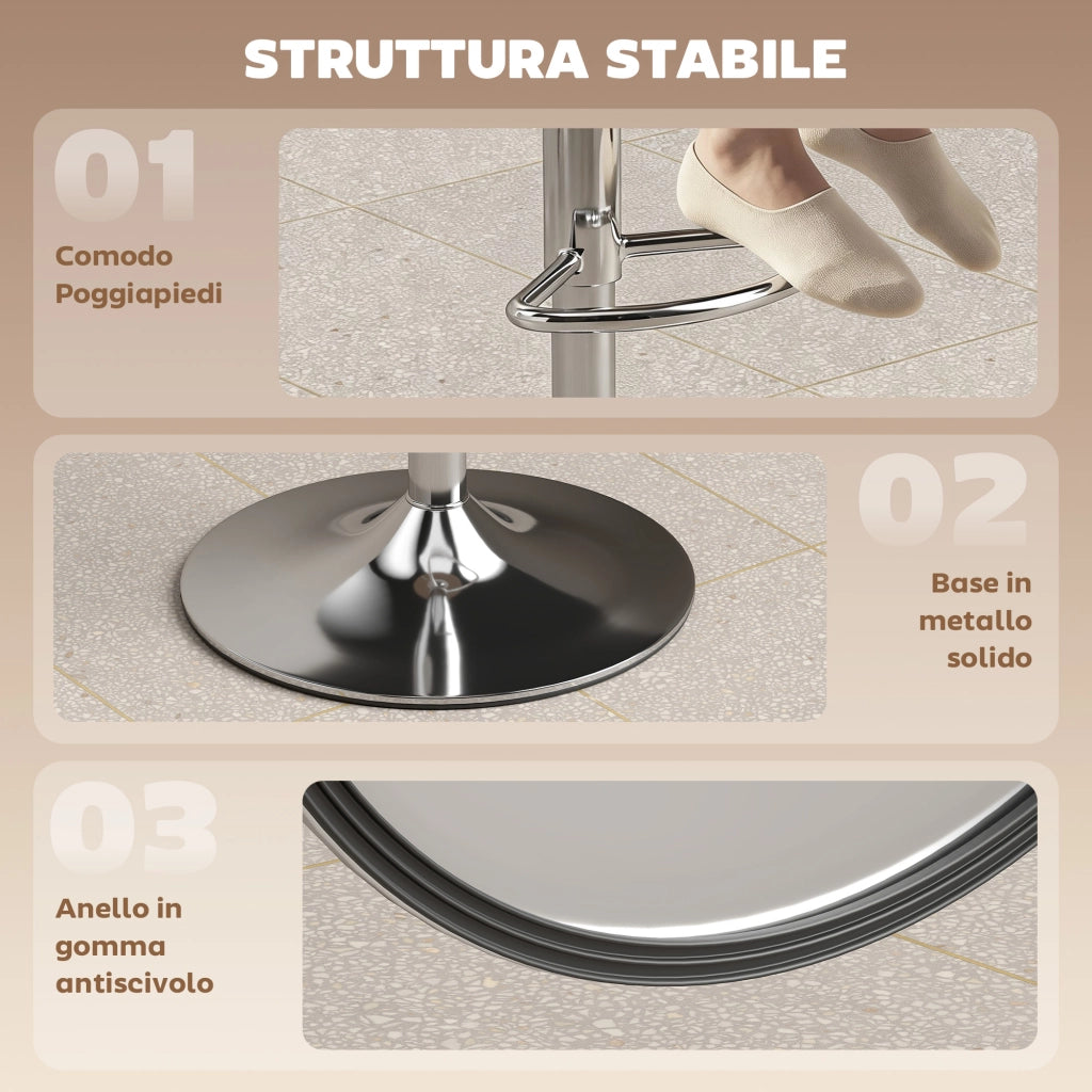 Set 2 Sgabelli da Bar Moderni e Regolabili, in Pelle PU, Spugna e Metallo, 38.5x38.5x62-84 cm, Nero