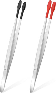 Set di 2 pinze con punta piatta, punte in gomma e manico antiscivolo - Acciaio inossidabile - Per laboratorio, gioielleria, francobolli e monete.