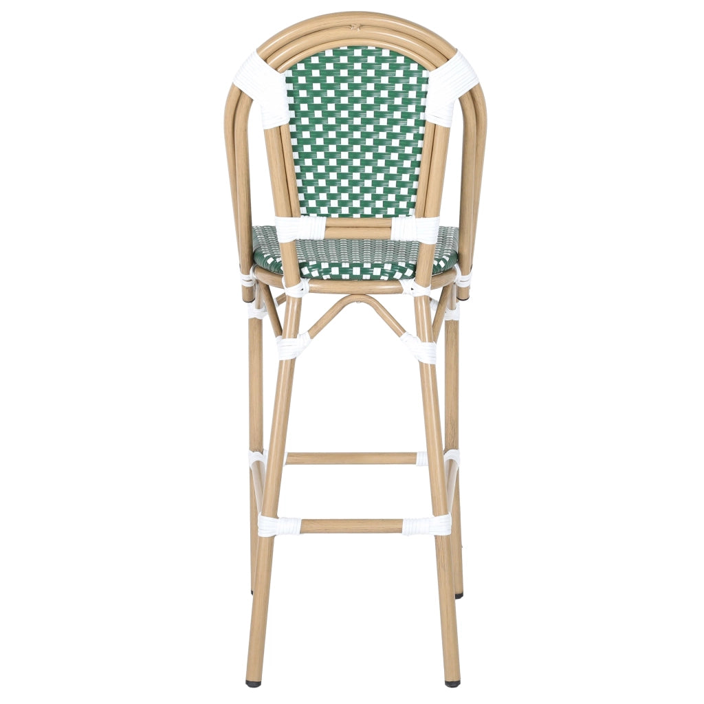 Oviala - Sedia alta da giardino in alluminio e rattan sintetico bianco e verde