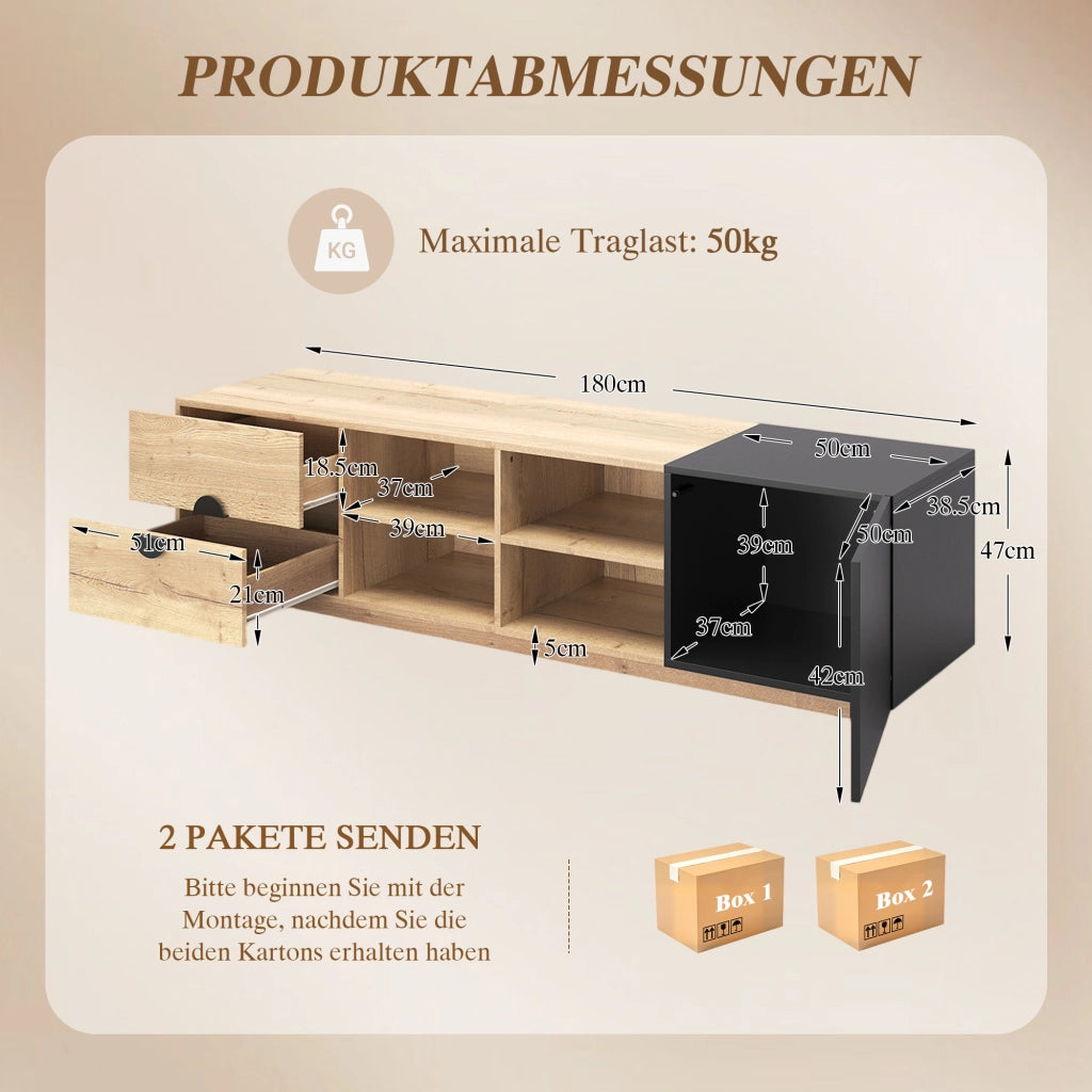 Mobile TV in Legno ¨C MINIMAL ¨C Nero, con Cassetto e Ante, Soggiorno