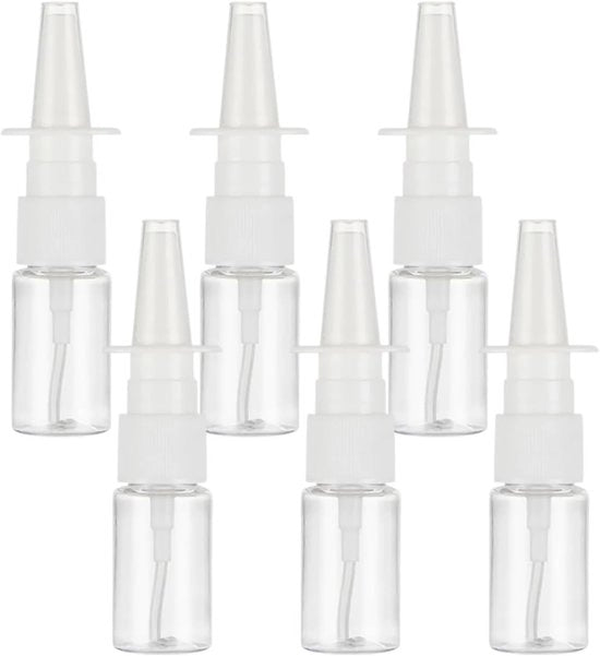 Set di 6 flaconi spray trasparenti da 10 ml con boccia e etichetta, spray per olii essenziali con nebbia fine, in plastica.