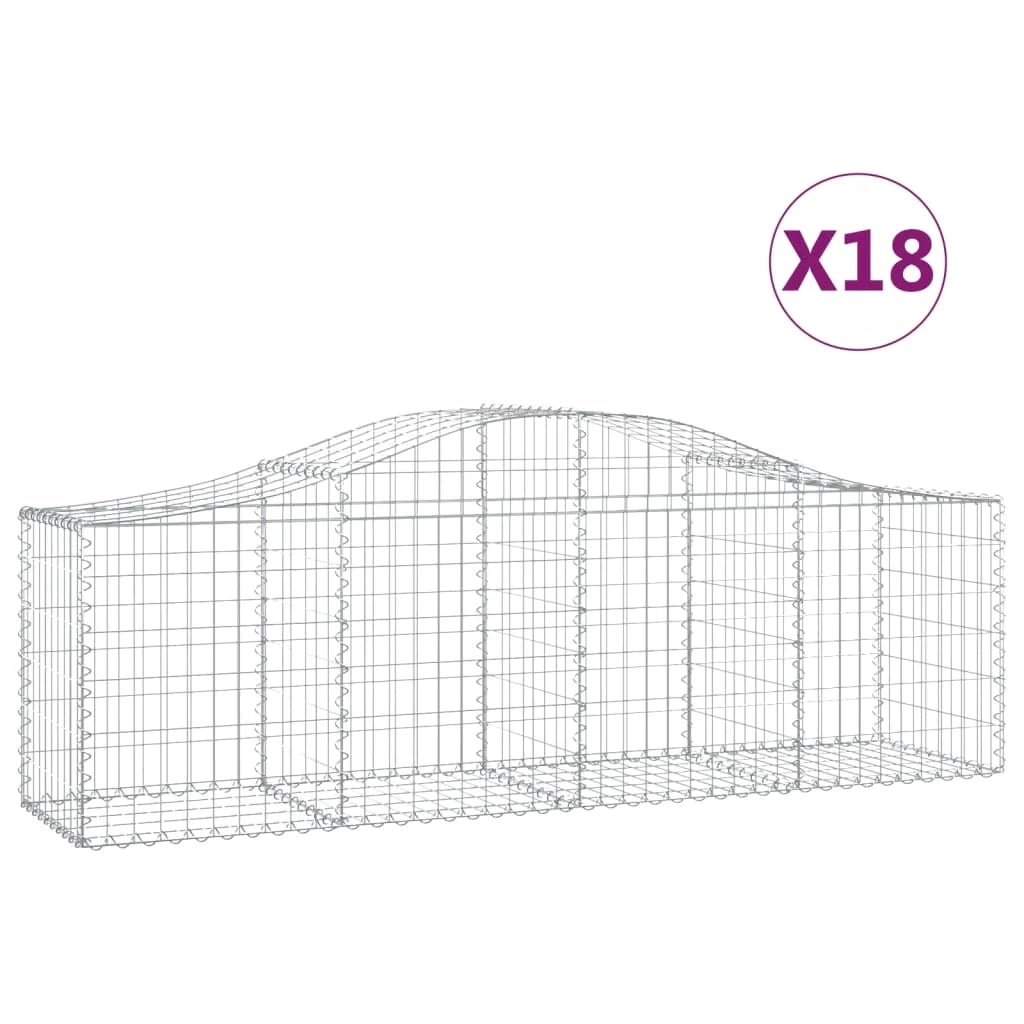Cestini gabbioni recinzione a gabbia muro di contenimento ad arco 18 pezzi 200 x 50 x 60/80 cm ferro zincato argento 02_0040507