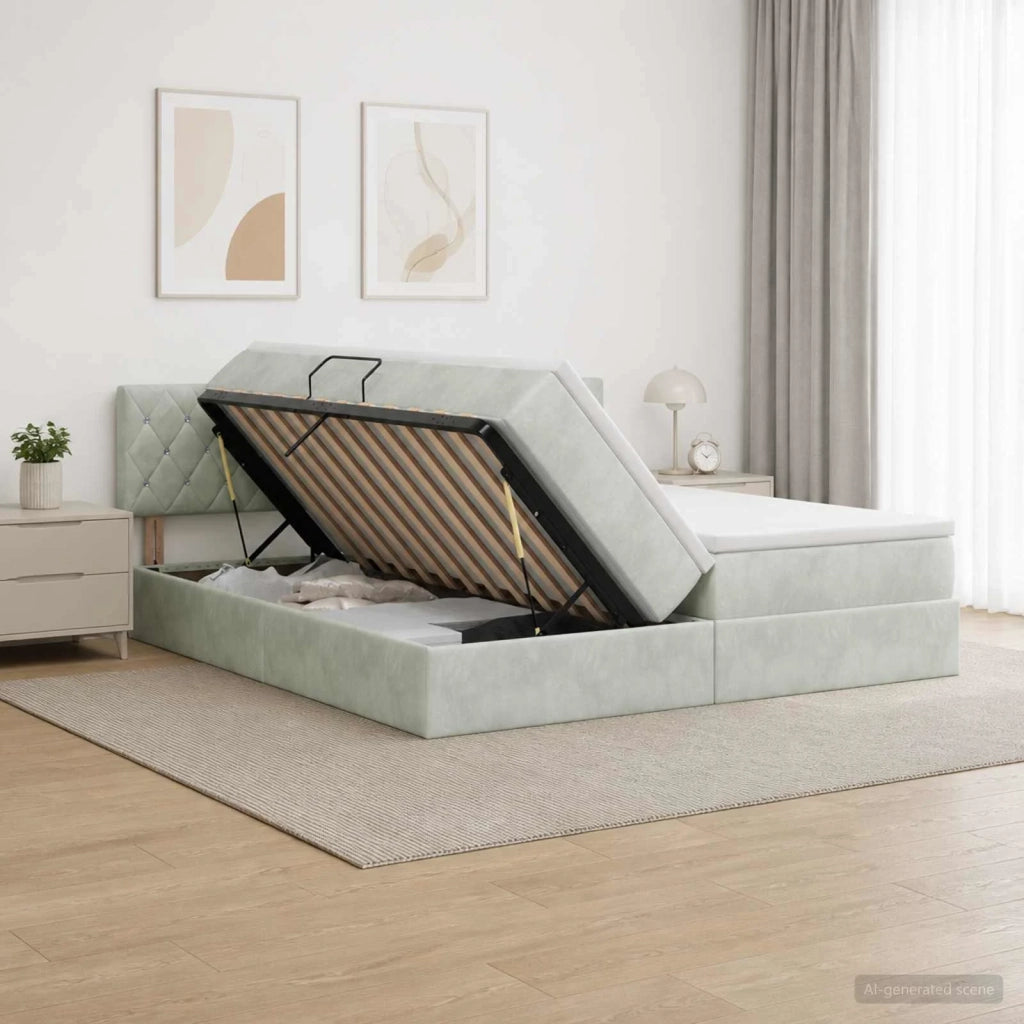 Letto con Contenitore con testiera 2 pz Grigio Chiaro 3458931