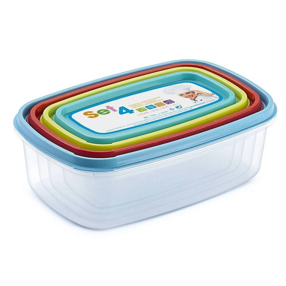 Trade Shop - Set 4 Contenitori Ermetici Per Alimenti Con Coperchio Rettangolari Varie Misure -