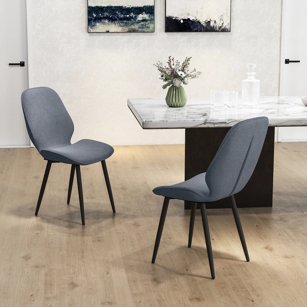 Set 2 Sedie da Pranzo 46x56x86 cm con Schienale Ricurvo in Tessuto Effetto Lino Grigio e Nero