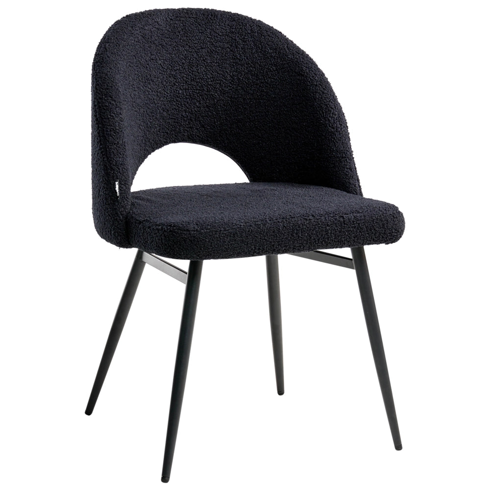 Set di 2 sedie da pranzo in tessuto bouclè nero braccioli schienale intagliato gambe in metallo moderna industriale