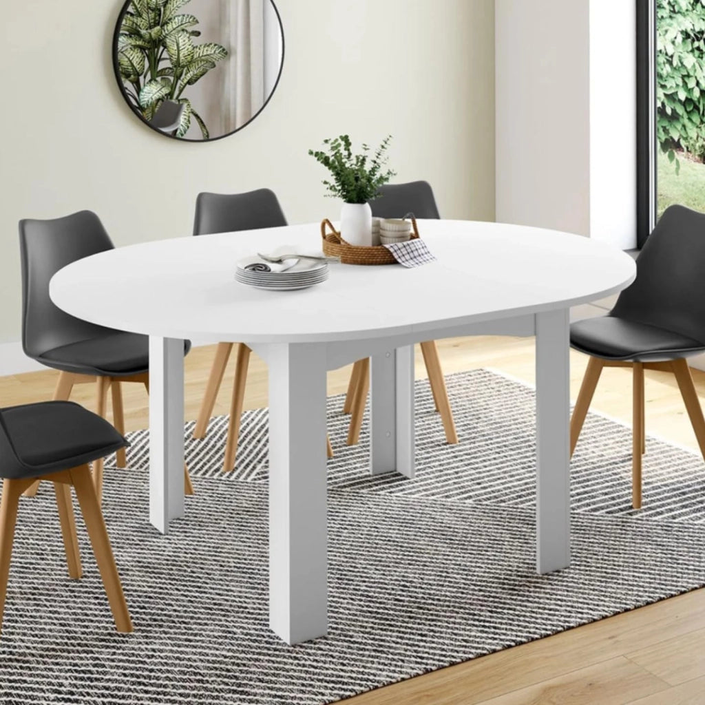 DONA mesa de comedor redonda extensible 4-8 personas blanco 110-150 cm