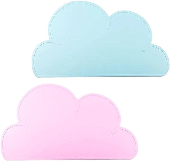 Mat di alimentazione per gatti e cani - Silicone - Antiscivolo - Forma a nuvola - Cibo per gatti - Cibo per cani - Adatto per ciotola da mangiare - Mat per ciotola da bere - Blu - Rosa 48x27cm - Animale domestico.