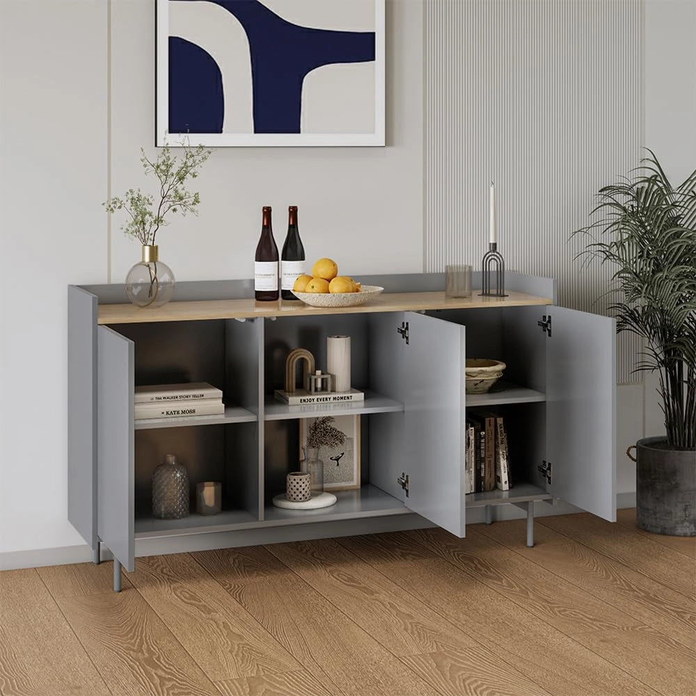 Credenza Velina, Grigio/quercia, 140 x 82 cm con 6 scomparti