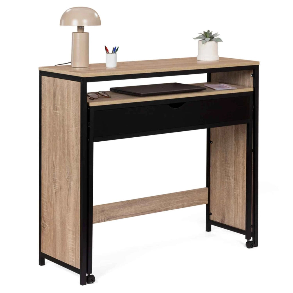 IDMarket - Scrivania allungabile nera a 1 cassetto di design industriale BOSTON