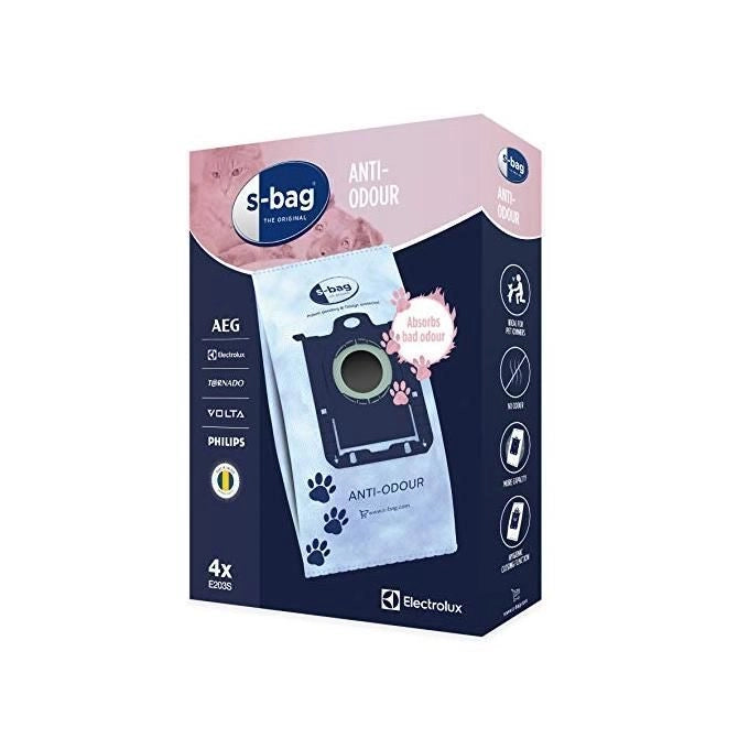 Electrolux E203S s-bag Anti-Odour Sacchetti per Aspirapolvere 4 Pezzi Filtrazione 99% Compatibili Electrolux AEG Philips