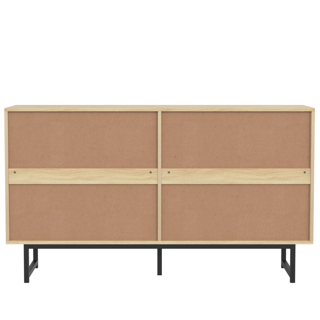 Madia con 4 Ante e Ripiani Regolabili; Rattan Naturale; Stile Moderno; in Pannello Truciolare; 140??39;5??80 cm; Legno