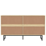 Madia con 4 Ante e Ripiani Regolabili; Rattan Naturale; Stile Moderno; in Pannello Truciolare; 140??39;5??80 cm; Legno