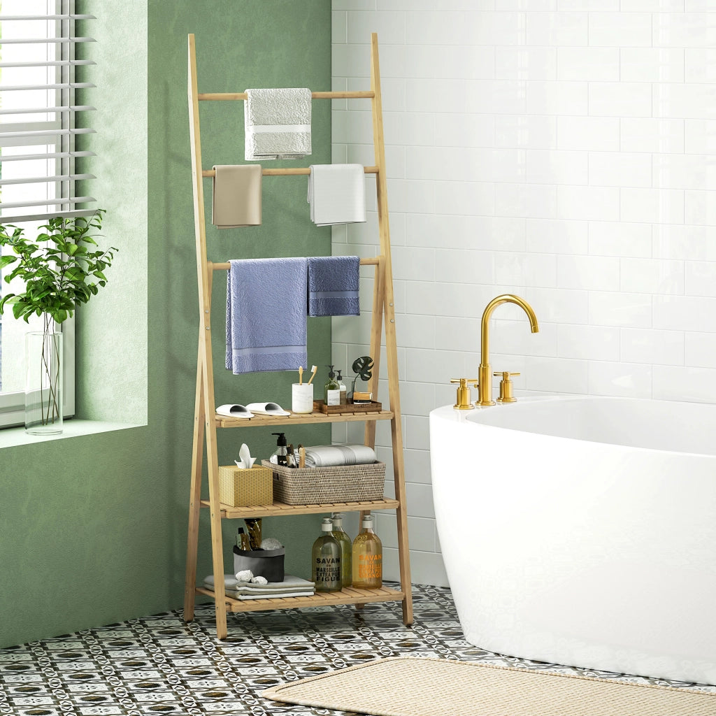 Mobile Bagno in Bamb¨´ 3 Ripiani con Porta Asciugamani ¨C Zephmum ¨C Bianco