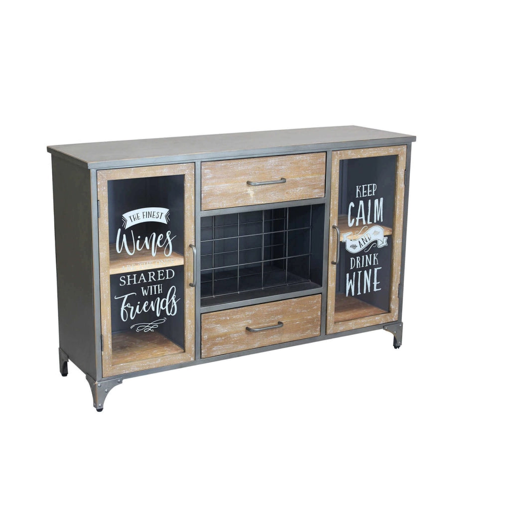Madia Industrial con portabottiglie in Acciaio Legno cm 124x39 5x80 - GRENVILLE