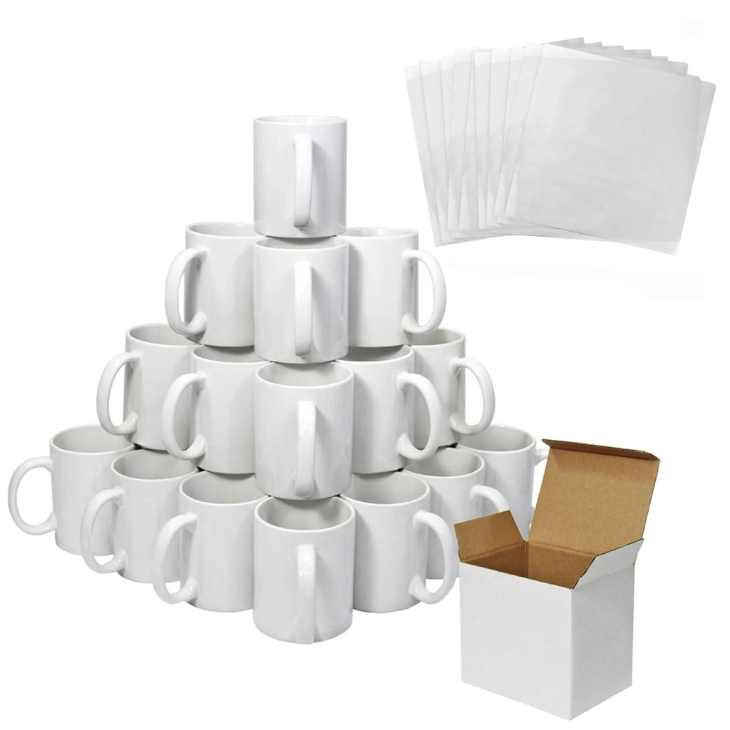 72 Tazze Sublimazione Bianche 11oz/325ml con Scatole e 10 Fogli Stampa Inclusi