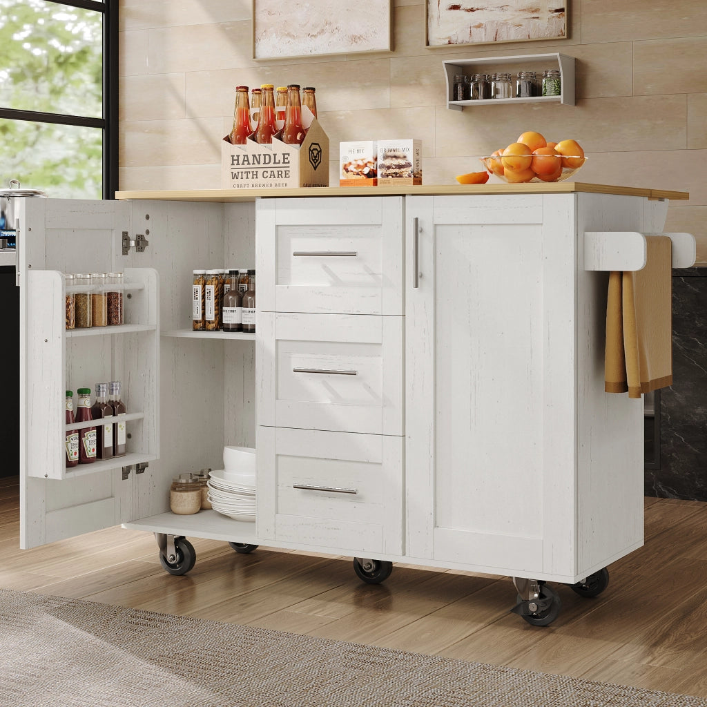 Carrello da Cucina con Piano di Lavoro ¨C MINIMAL ¨C Bianco, Legno, Ruote Rimovibili