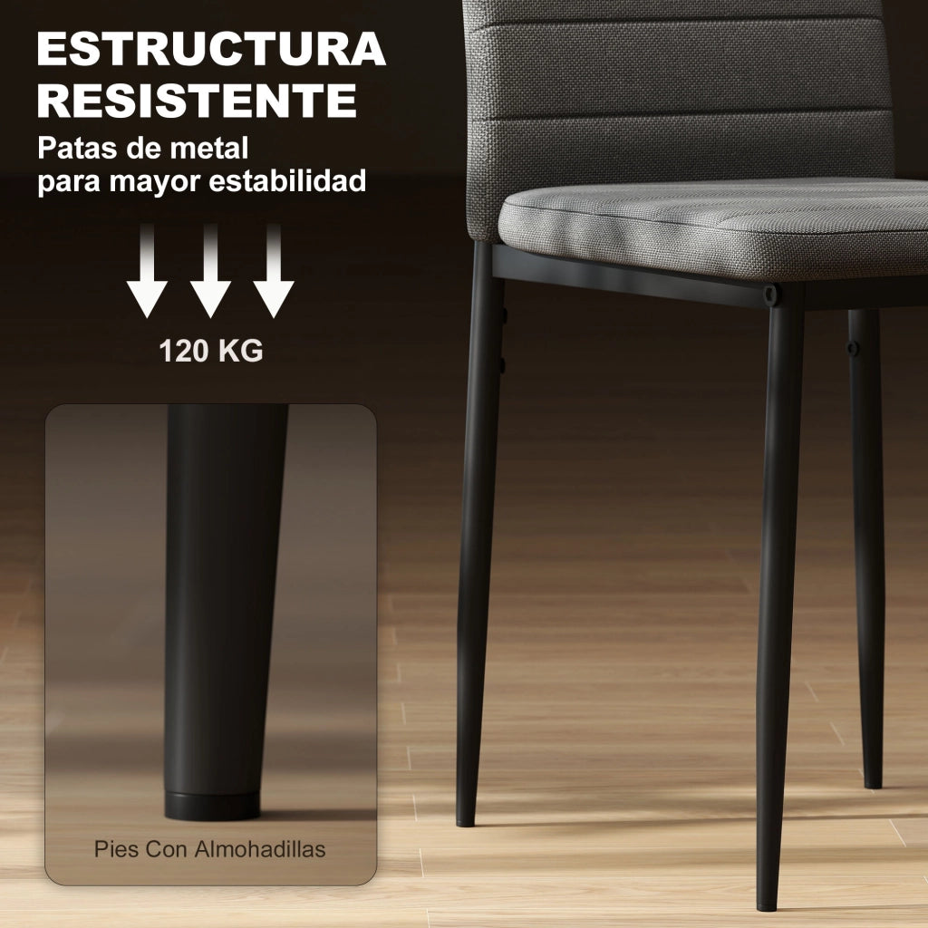Set 6 Sedie da Pranzo Moderne ¨C Xylo ¨C Rivestimento Lino Sintetico Grigio Schienale Alto Gambe Metallo