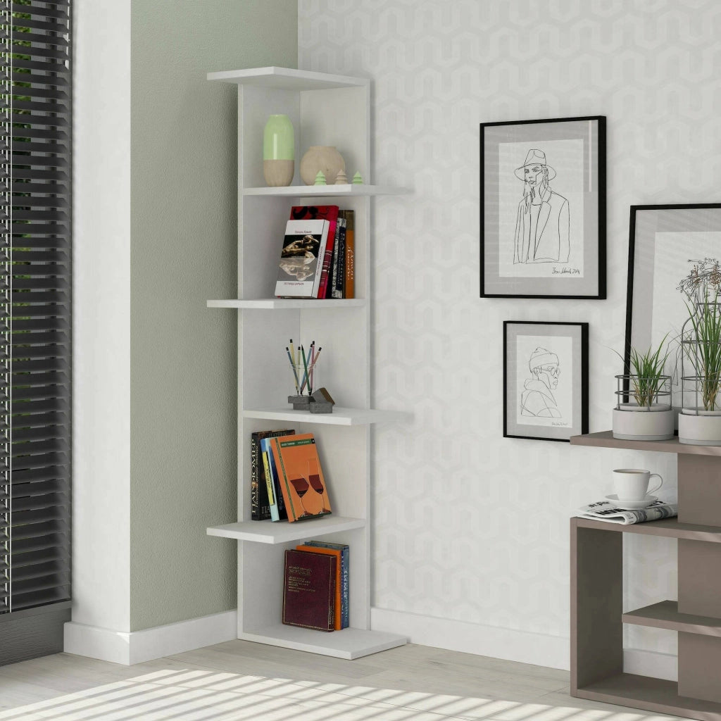 Libreria Bud, Scaffale da ufficio, Mobile portalibri, Biblioteca, 37x24h141 cm, Bianco
