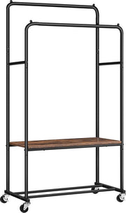 Kledingrek con ruote - Kledingrek con 2 pannelli - cappestato con attacchi per abiti - 100 kg di capacità di carico - industriale - per camera da letto, ingresso - marrone scuro-nero, 84 x 40 x 156 cm