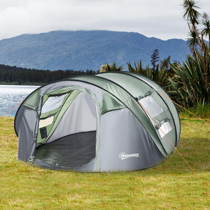 Tenda da Campeggio Pop Up 4-5 Persone 263,5x220x123 cm con Porte e Finestre Verde e Grigio