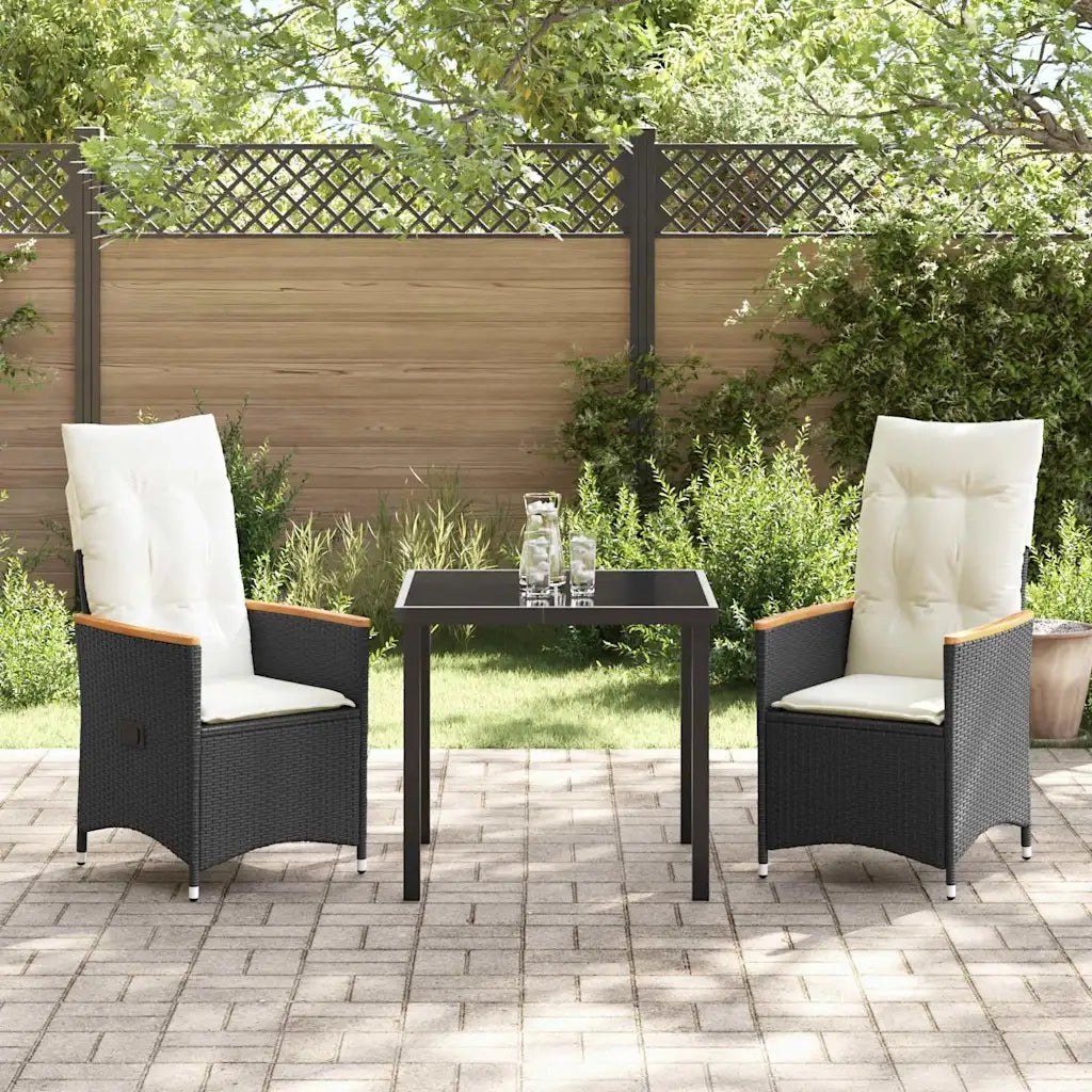 Set da Pranzo per Giardino con cuscino 3 pcs Nero polyrattan 3379604