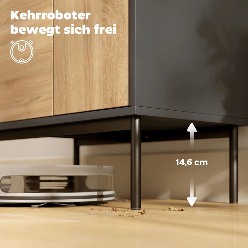 Cassettiera con ante push-to-open e gambe in metallo ¨C zephmum ¨C MDF nero e legno naturale