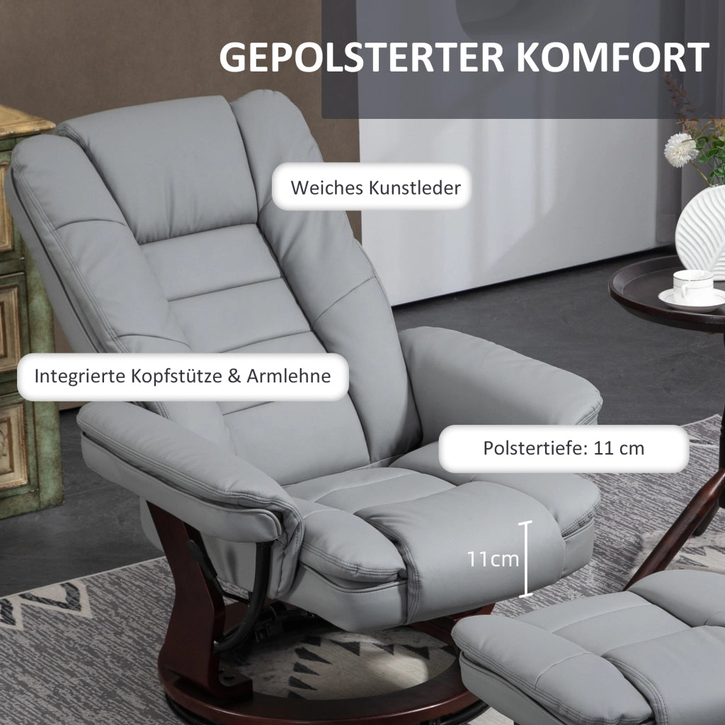 Poltrona relax reclinabile girevole con poggiapiedi ¨C zephmum ¨C Grigio similpelle