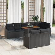 Set da Pranzo da Giardino con 9 Pezzi e Cuscini Rattan Sintetico Nero Acacia