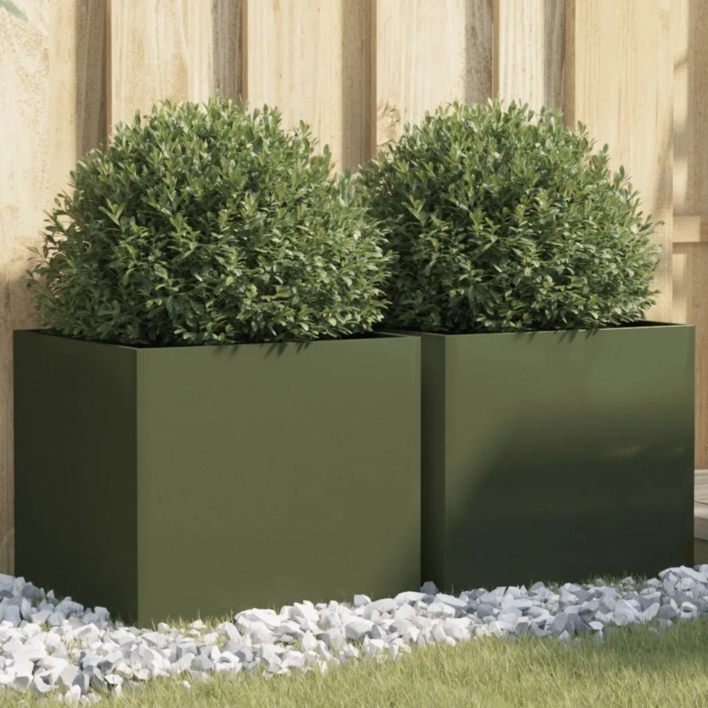 Fioriere 2 pz Verde Oliva 42x40x39 cm in Acciaio