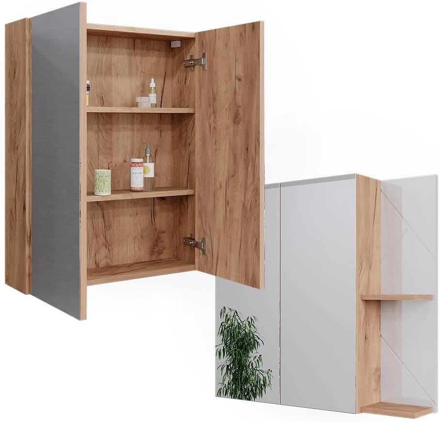 Mobile a specchio per il bagno Irma, Rovere Goldkraft/bianco lucido, 80 x 75 cm