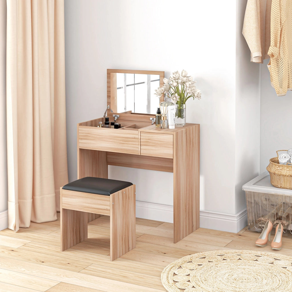 Cassettiera per Trucco con Specchio e Taburete ¨C zephmum ¨C Bianco 80x40x79 cm