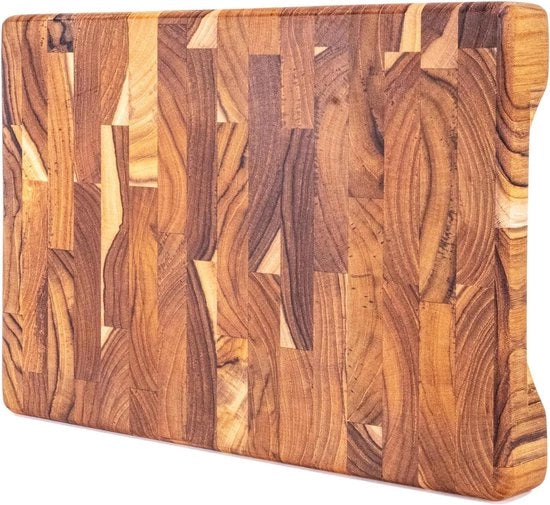 Piastra di taglio in teak naturale con finitura a grana 3.2cm di spessore per barbecue, servizio per carne, formaggio e pane 30x20cm