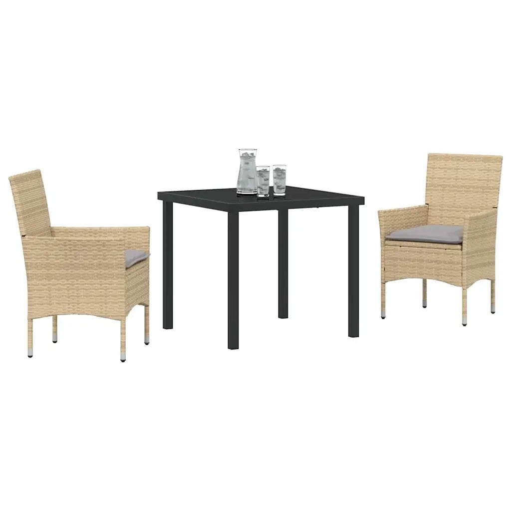 Set da Pranzo per Giardino con cuscino 3 pcs Beige polyrattan 3379793