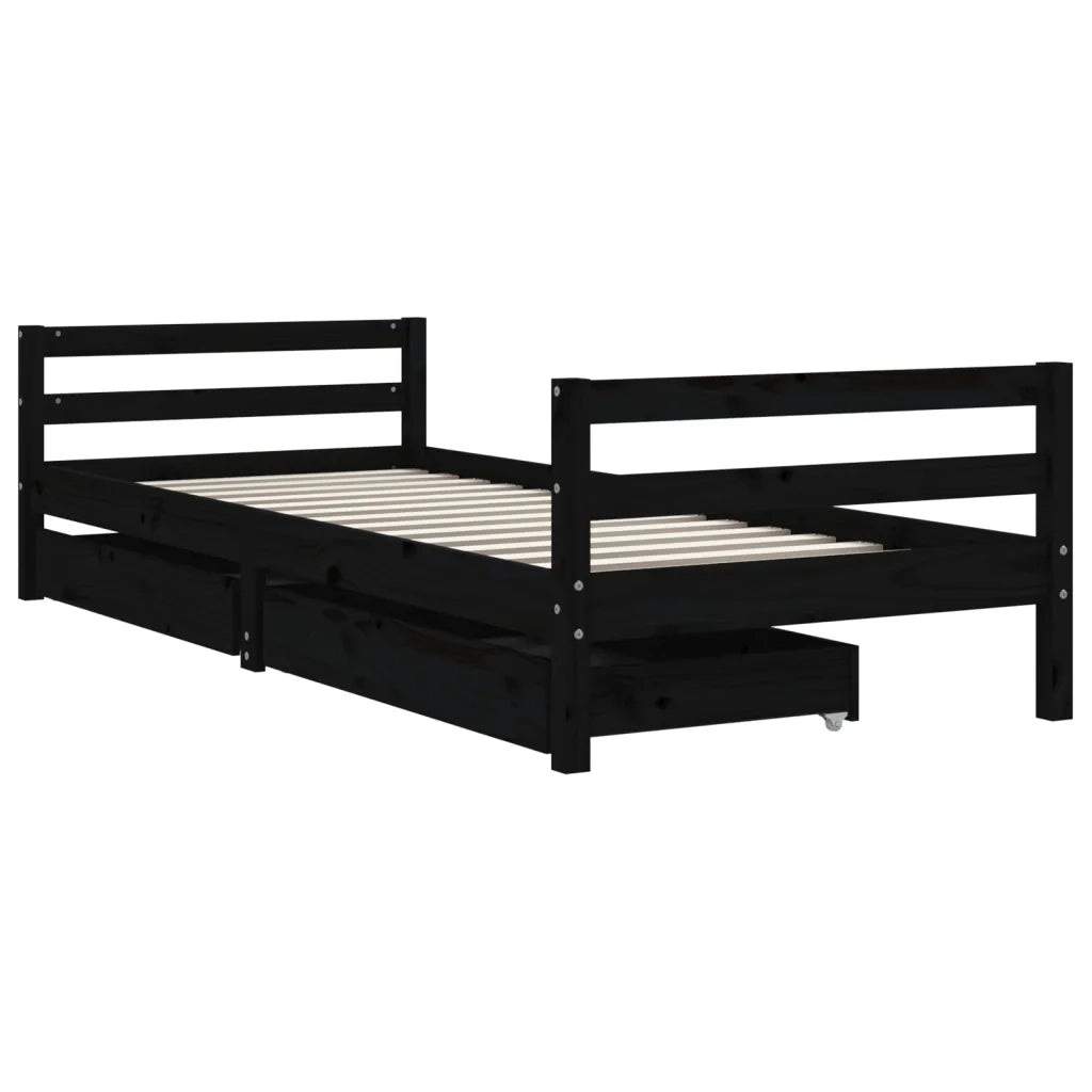 Giroletto Bambini | Letto Infantile | Lettino con Cassetti Nero 80x200cm Massello di Pino