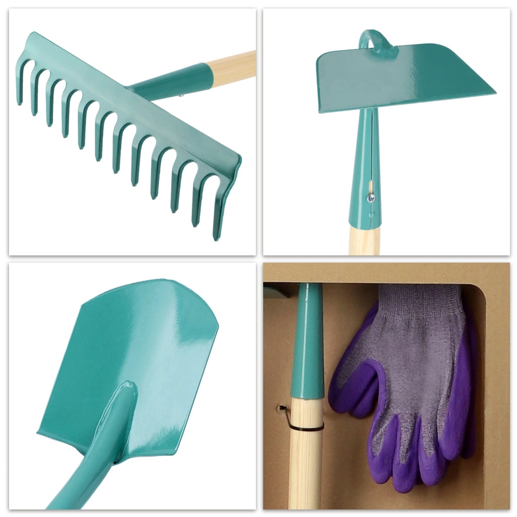 Set di attrezzi da giardino KADAX: vanga, rastrello, zappa + guanti da donna